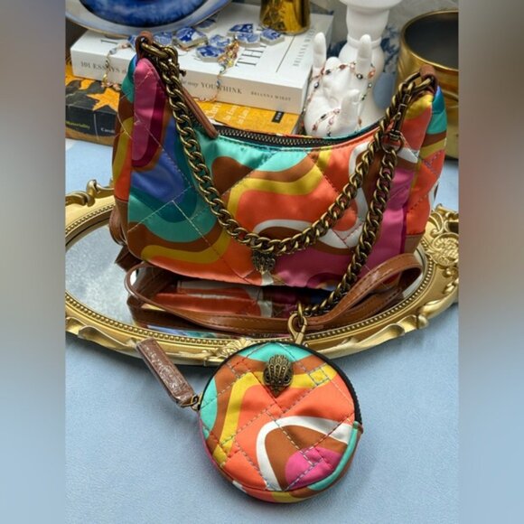 🆕 KURT GEIGER LONDON 🧿 NWOT Small Recycled Nylon Multi Crossbody Rainbow Swirl - Picture 8 of 13